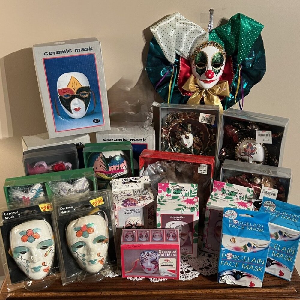 Vintage Porcelain and Ceramic Masks - Lot of 22